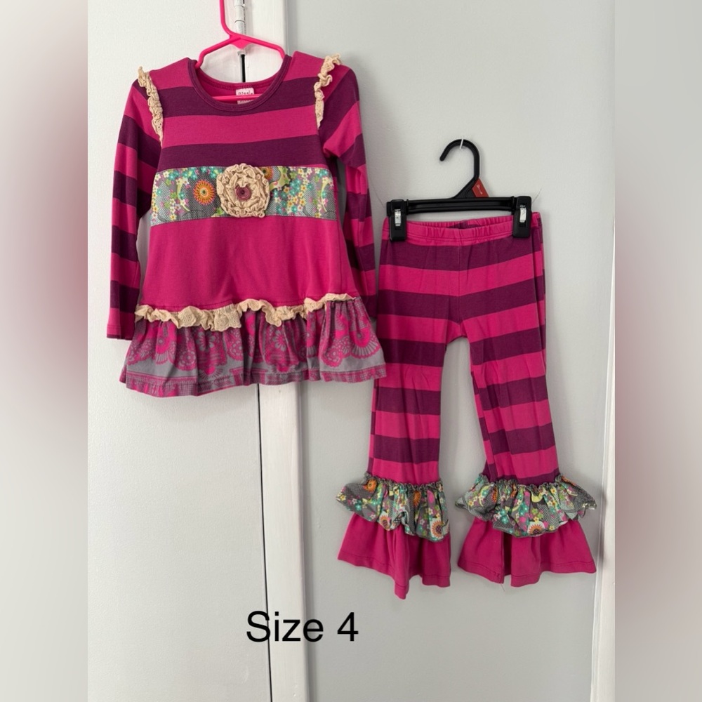 Pink Striped Ruffle Outfit - Size 4